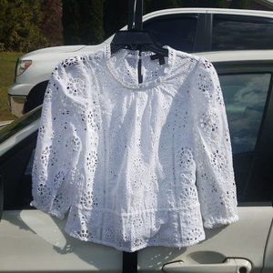 White Unlined Eyelet and Lace Cropped Top